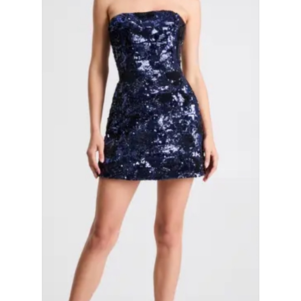 Sparkling Midnight Blue Strapless Mini Dress